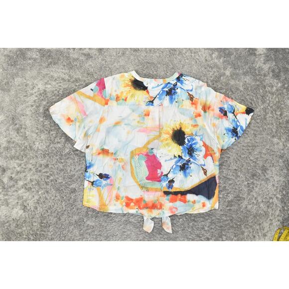 Chico's Size 3 Multicolor Polyester V Neck Button-Up Top Short Sleeve Tie Dye - Picture 3 of 7